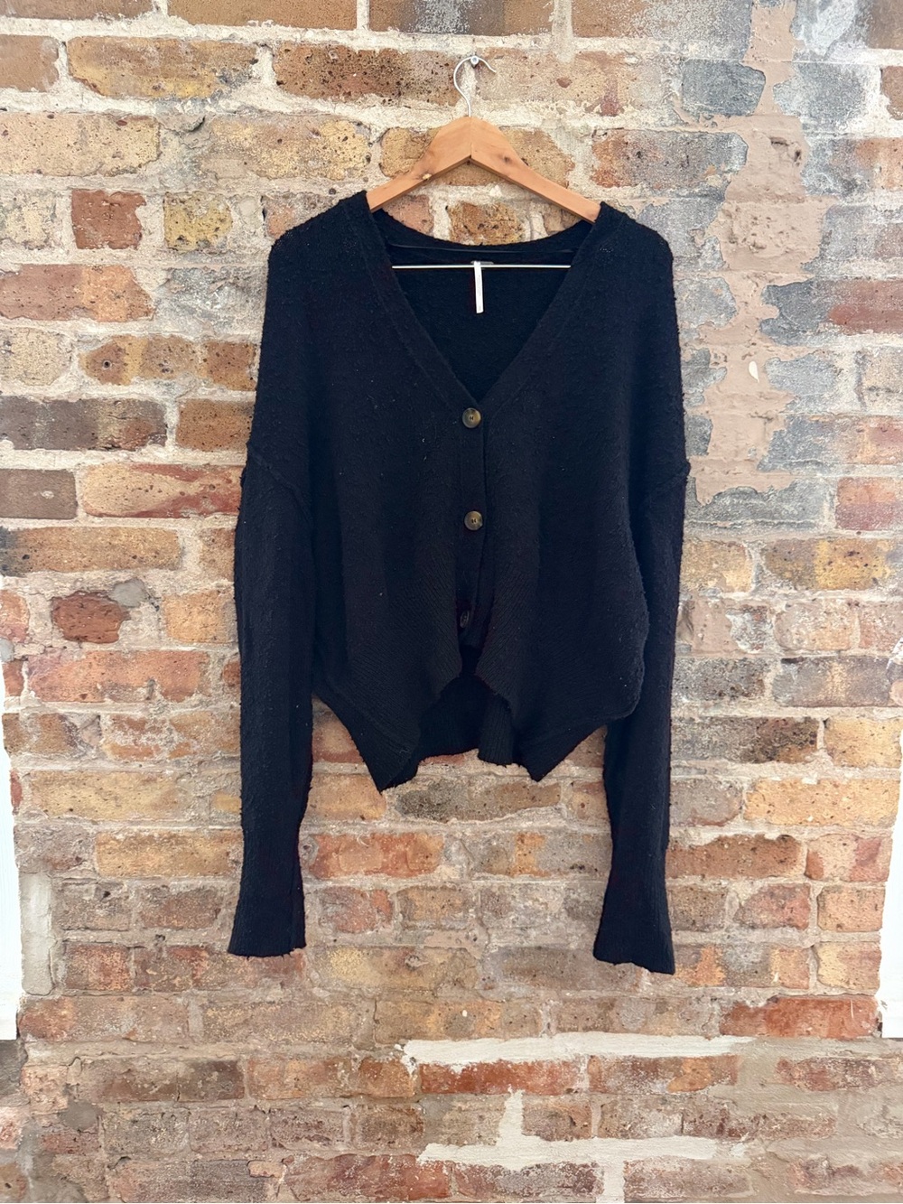 Free People Black V-Neck Button Cardigan